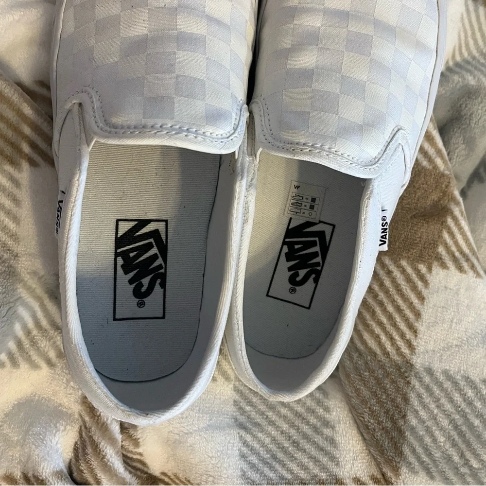 Women’s Vans White Checkered Slip-On Sneakers - Picture 3 of 3